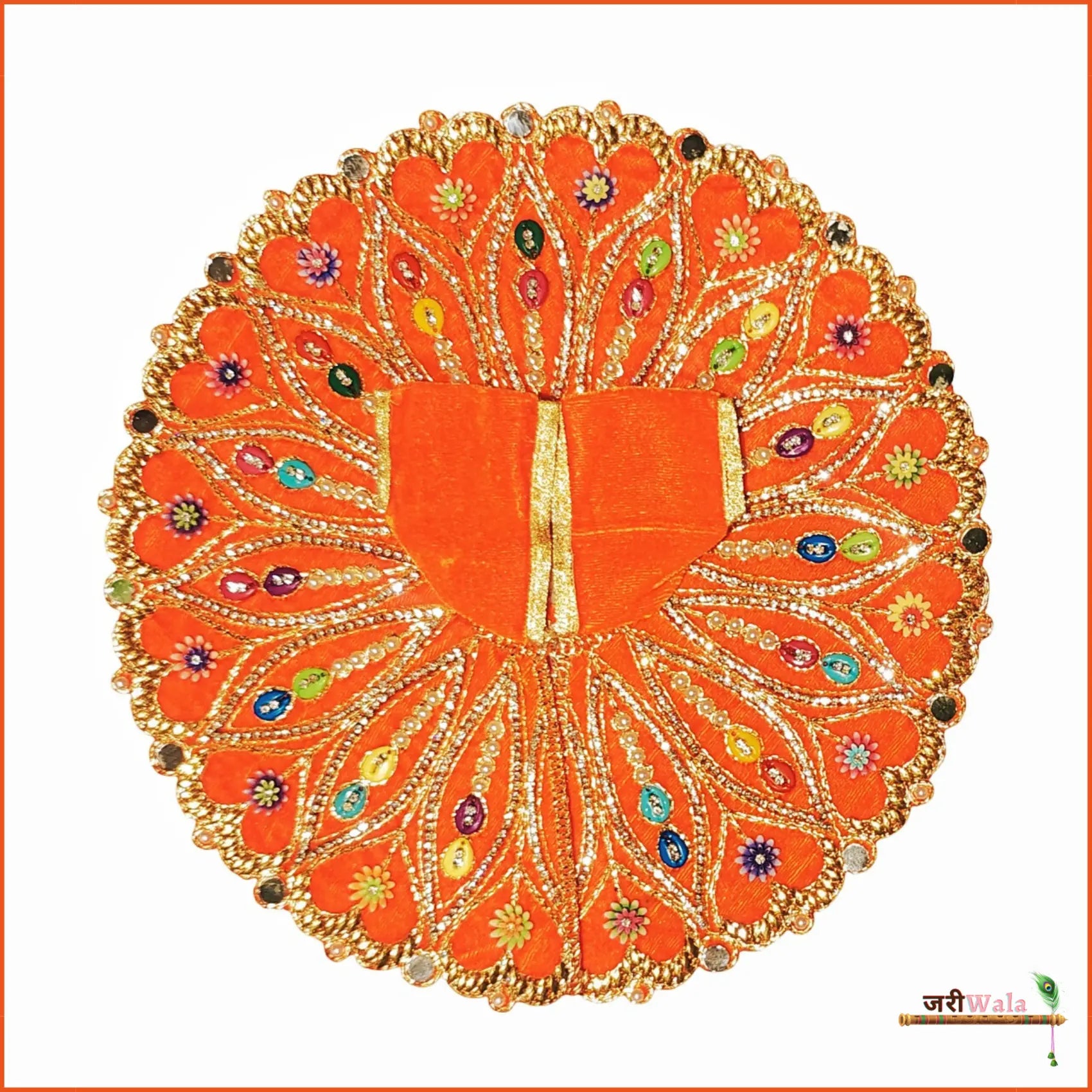 Handmade Designer Orange Laddu Gopal Dress with Stone Work - Fancy Kanha Ji Poshak for Janmashtami & Festivals | Bal Gopal & Krishna Ji Dress