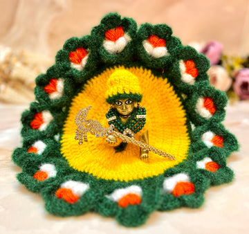 Handmade Green & Yellow Designer Laddu Gopal Dress - Fancy Kanha Ji Poshak for Janmashtami Celebrations | Bal Gopal & Krishna Ji Dress