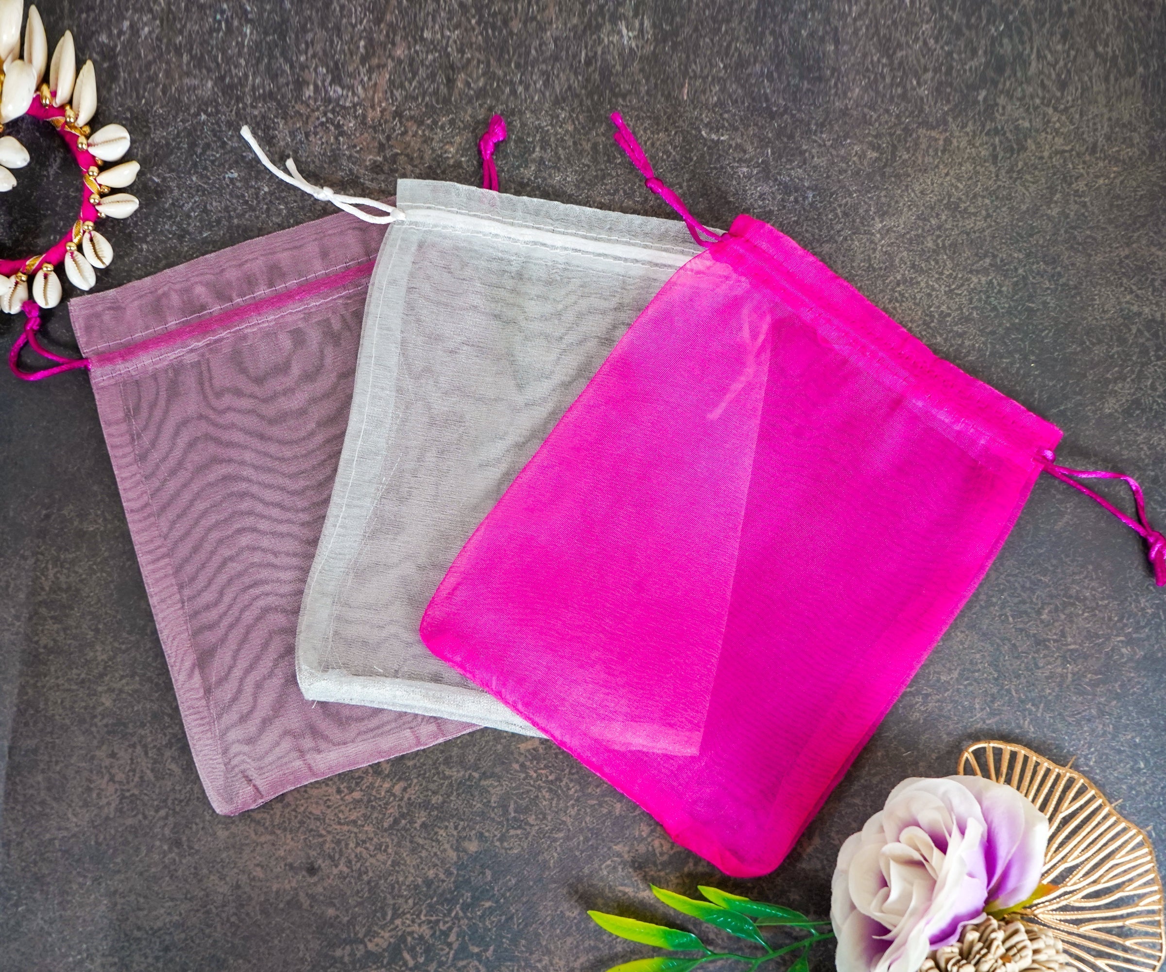 Handmade Plain Net Tissue Potli (Pack of 10) - Multi-Color for Laddu Gopal Dress, Kanha Ji Poshak, Bal Gopal Dress & Janmashtami Festival