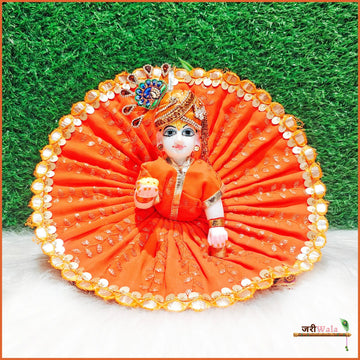 Handmade Cotton Thread Sitara Work Orange Laddu Gopal Dress | Fancy Kanha Ji Poshak for Janmashtami | Designer Bal Gopal & Krishna Ji Dress