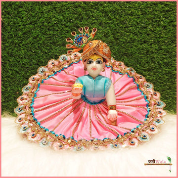 Handmade Baby Pink Blended Lace Laddu Gopal Dress with Patka - Designer Kanha Ji Poshak for Janmashtami, Fancy Bal Gopal Dress