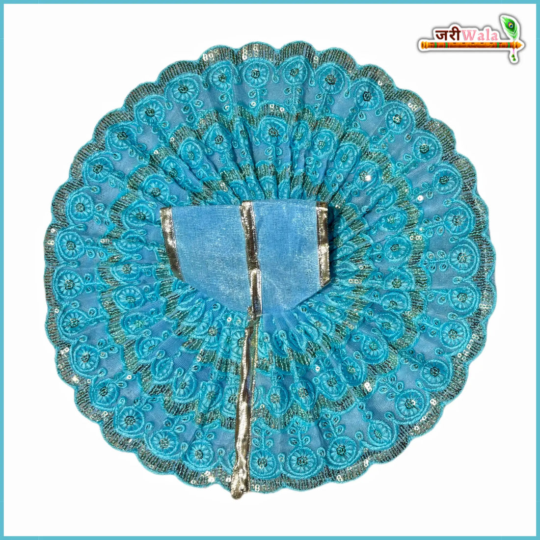 Handmade Sky Blue Laddu Gopal Dress with Embroidery Net Thread & Sitara Work | Designer Kanha Ji Poshak for Janmashtami & Festivals