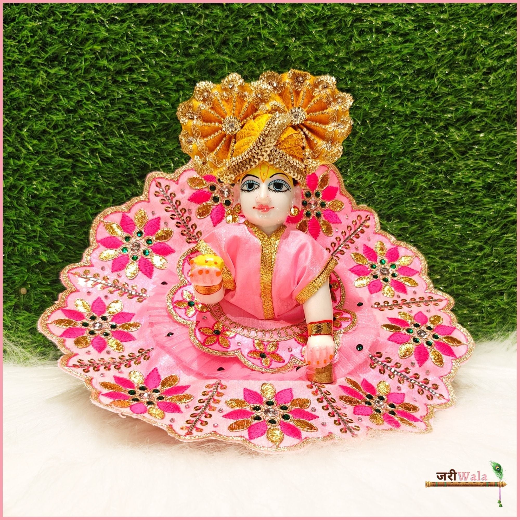 Handmade Baby Pink Laddu Gopal Dress with Blended Net Thread Sitara Work | Designer Kanha Ji Poshak for Janmashtami & Festivals | Fancy Bal Gopal Dress