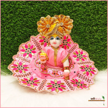 Handmade Baby Pink Laddu Gopal Dress with Blended Net Thread Sitara Work | Designer Kanha Ji Poshak for Janmashtami & Festivals | Fancy Bal Gopal Dress