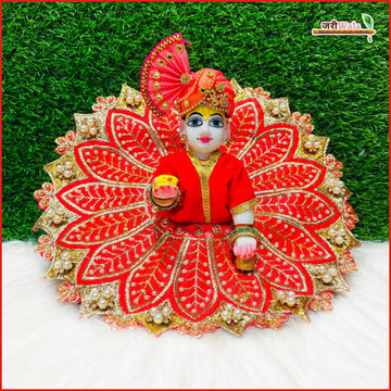 Handmade Red Laddu Gopal Dress with Moti Work | Designer Kanha Ji Poshak for Janmashtami | Fancy Bal Gopal Dress for Festivals