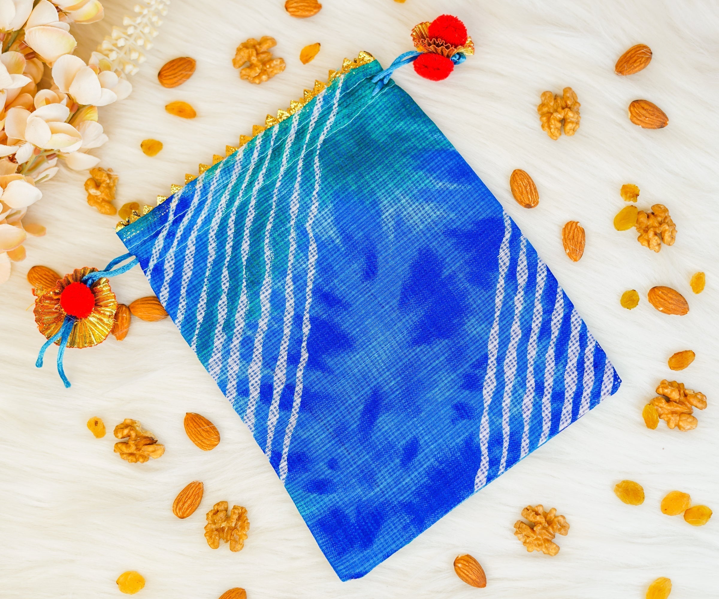 Handmade Leheriya Potli Bags (Pack of 10) - Multi-Color for Janmashtami, Perfect for Laddu Gopal Dress, Kanha Ji Poshak, and Bal Gopal Dress