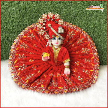 Handmade Designer Red Laddu Gopal Dress with Sitara Stone Work | Fancy Kanha Ji Poshak for Janmashtami & Festivals | Bal Gopal & Krishna Ji Dress