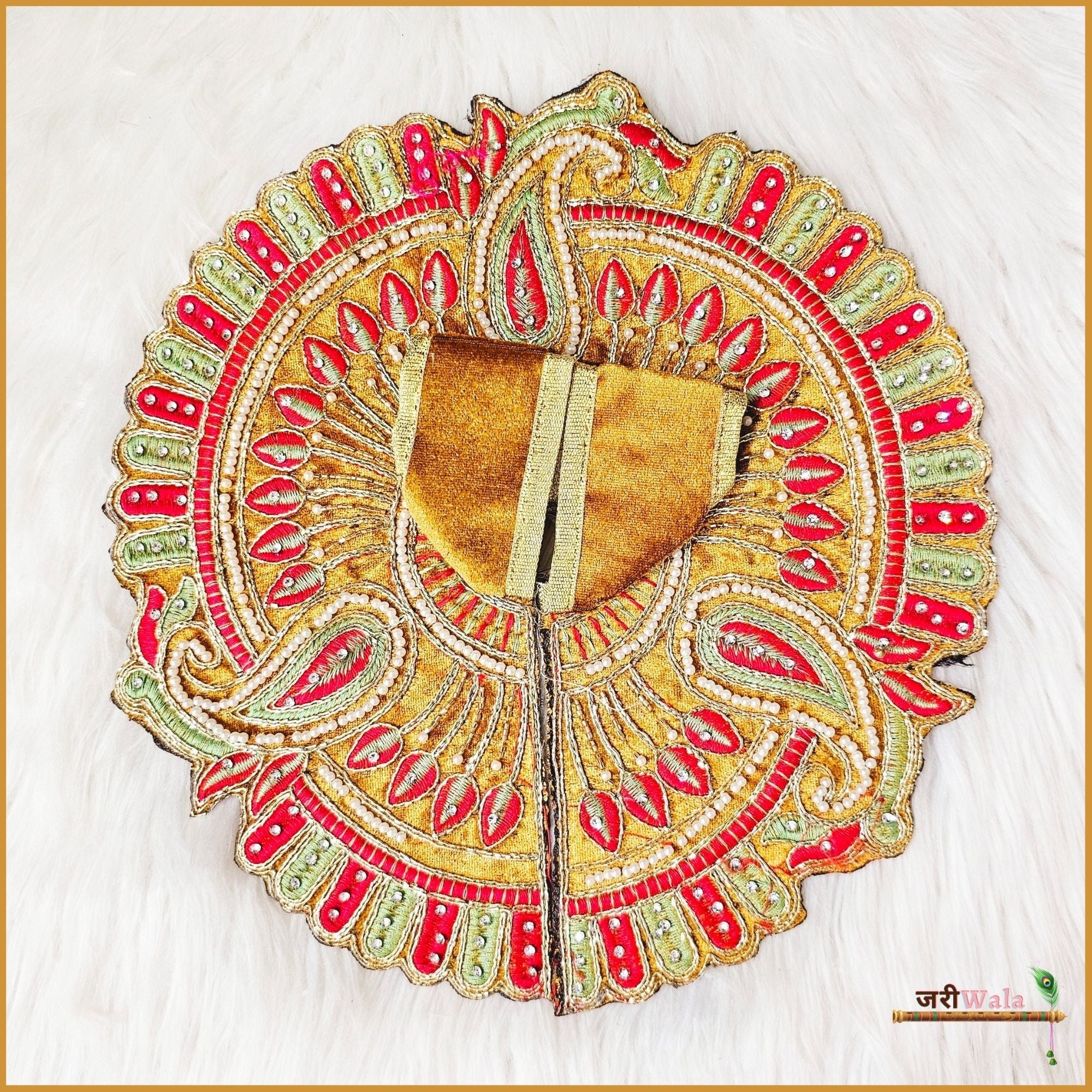 Handmade Shaneel Lace Moti Work Golden Laddu Gopal Dress | Designer Kanha Ji Poshak for Janmashtami | Fancy Bal Gopal & Krishna Ji Dress