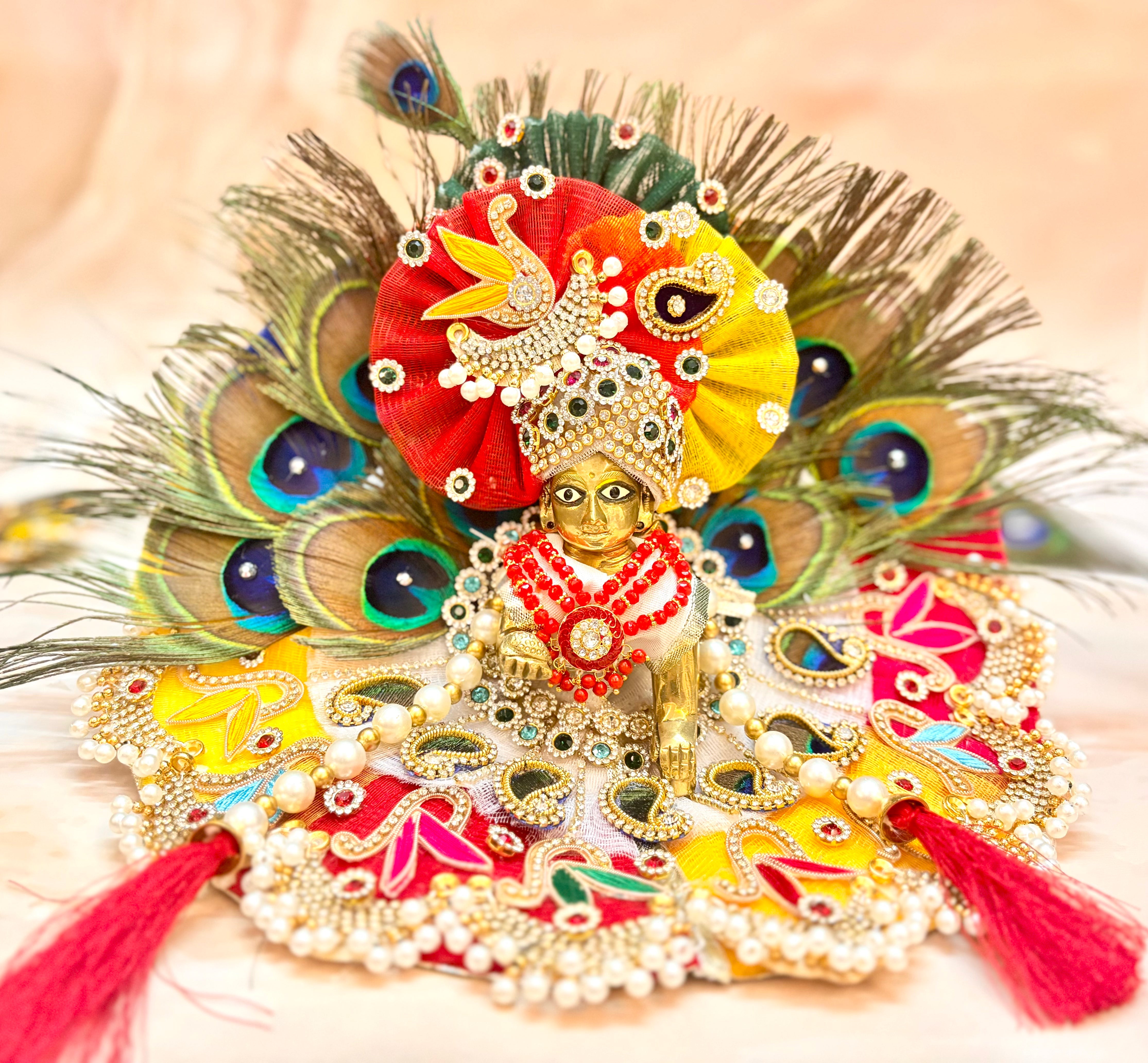 Handmade Multi-Color Laddu Gopal Dress Set - 4 Piece Designer Poshak for Kanha Ji, Bal Gopal & Krishna Ji - Perfect for Janmashtami Festival