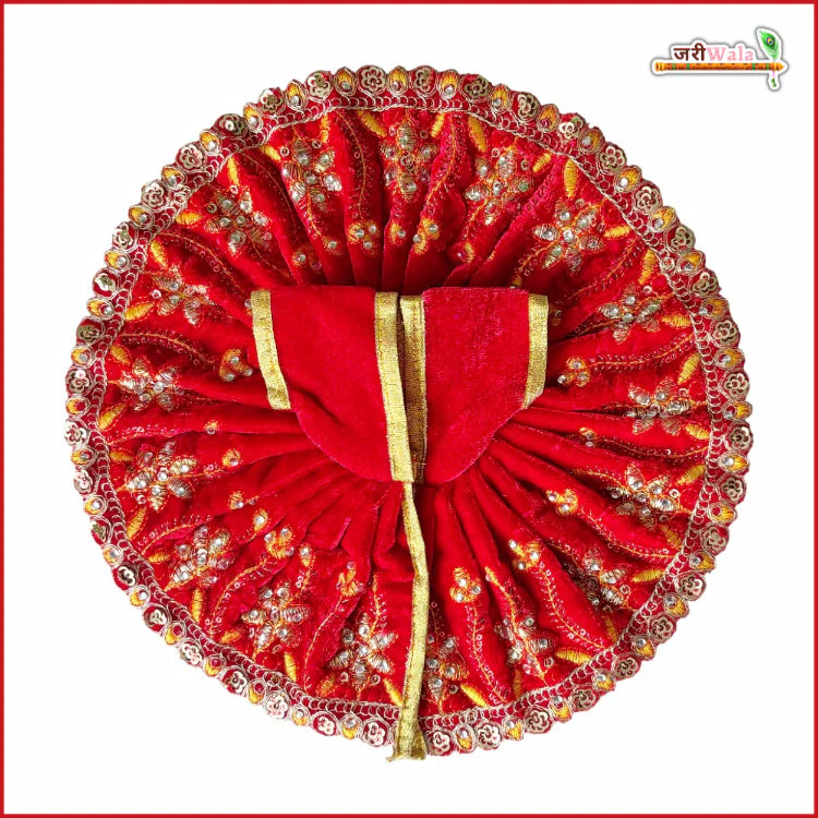 Handmade Shaneel Thread Red Laddu Gopal Poshak with Sitara Stone Work - Designer Kanha Ji Dress for Janmashtami & Festivals, Fancy Bal Gopal Dress