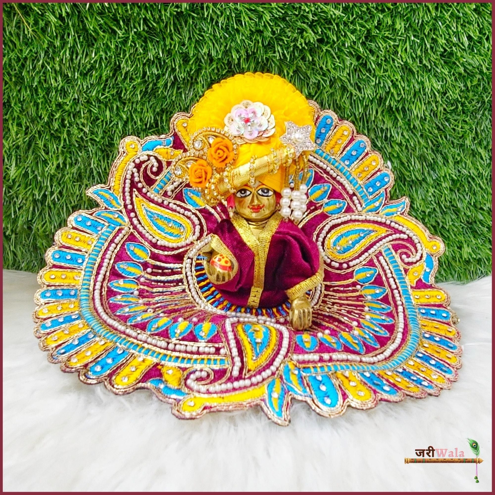 Handmade Shaneel Lace Moti Work Wine Laddu Gopal Dress | Designer Kanha Ji Poshak for Janmashtami | Fancy Bal Gopal & Krishna Ji Dress