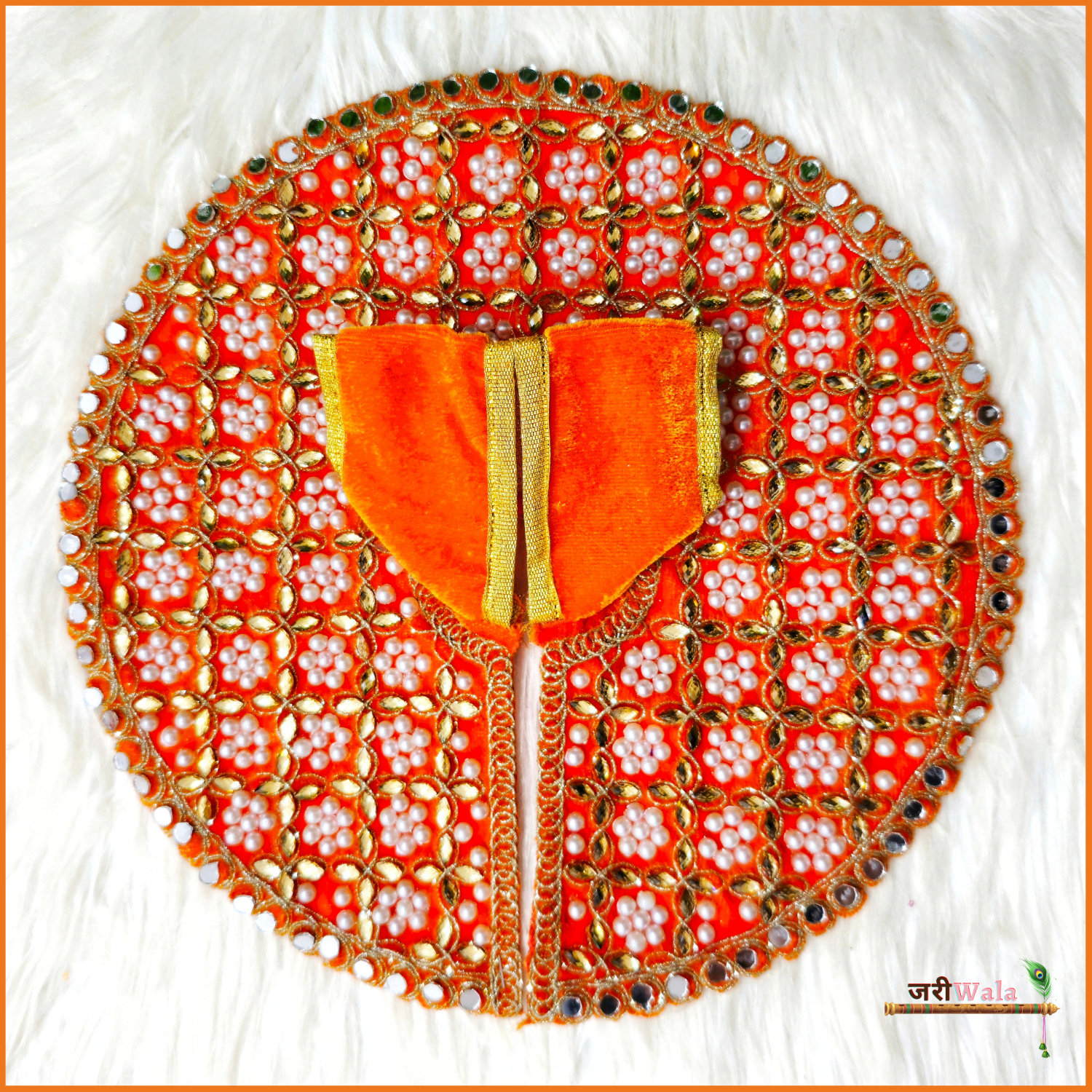 Handmade Shaneel Moti Mirror Work Orange Laddu Gopal Dress | Designer Kanha Ji Poshak for Janmashtami | Fancy Bal Gopal & Krishna Ji Dress