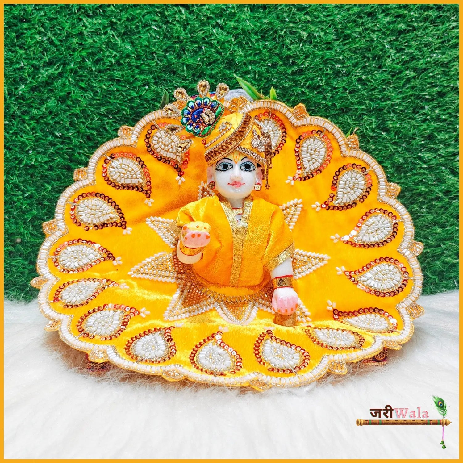 Handmade Yellow Laddu Gopal Dress with Cutdana Moti Work | Designer Kanha Ji Poshak for Janmashtami | Fancy Bal Gopal & Krishna Ji Dress