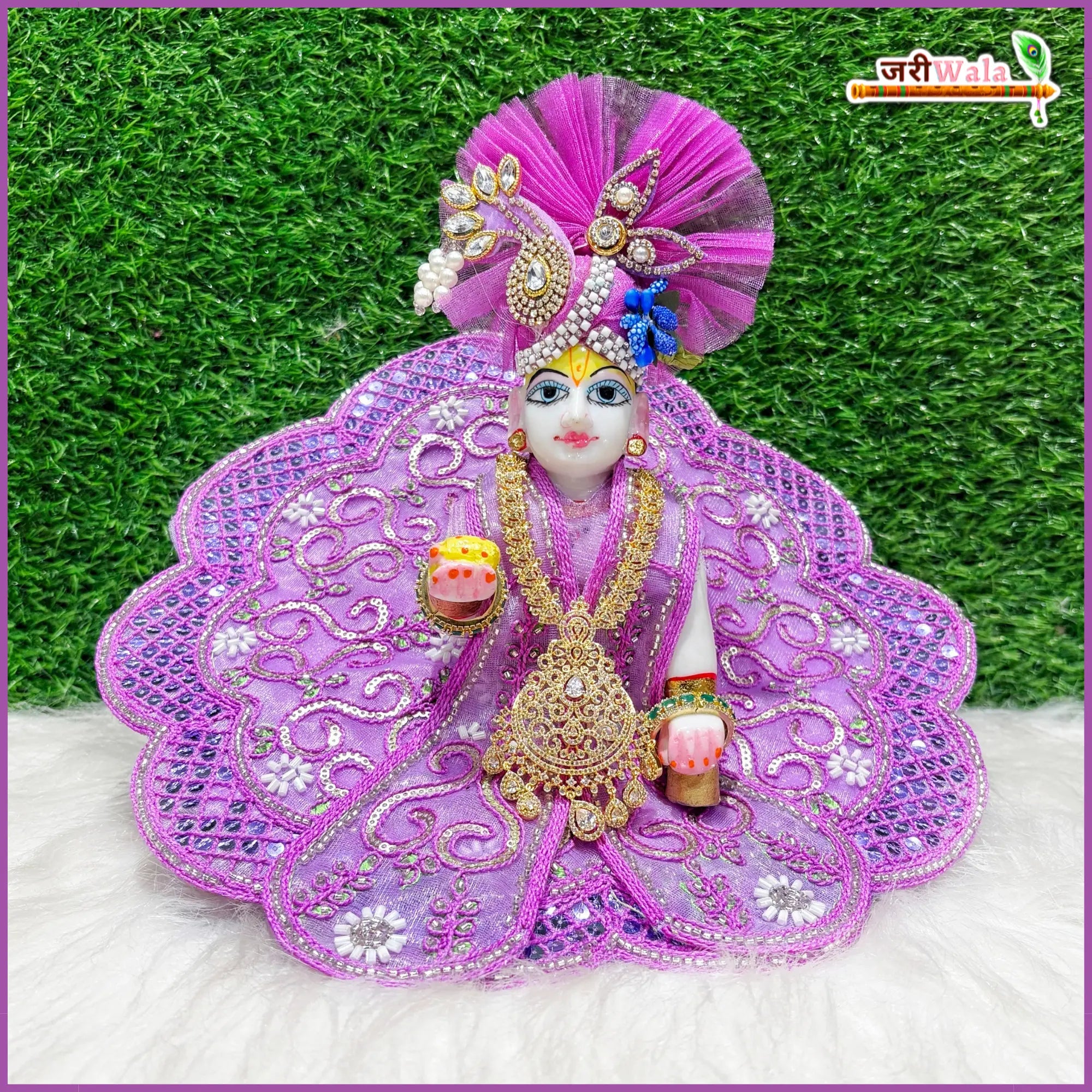 Handmade Designer Lilac Laddu Gopal Dress with Patka & Pagdi | Fancy Kanha Ji Poshak for Janmashtami | Bal Gopal & Krishna Ji Dress