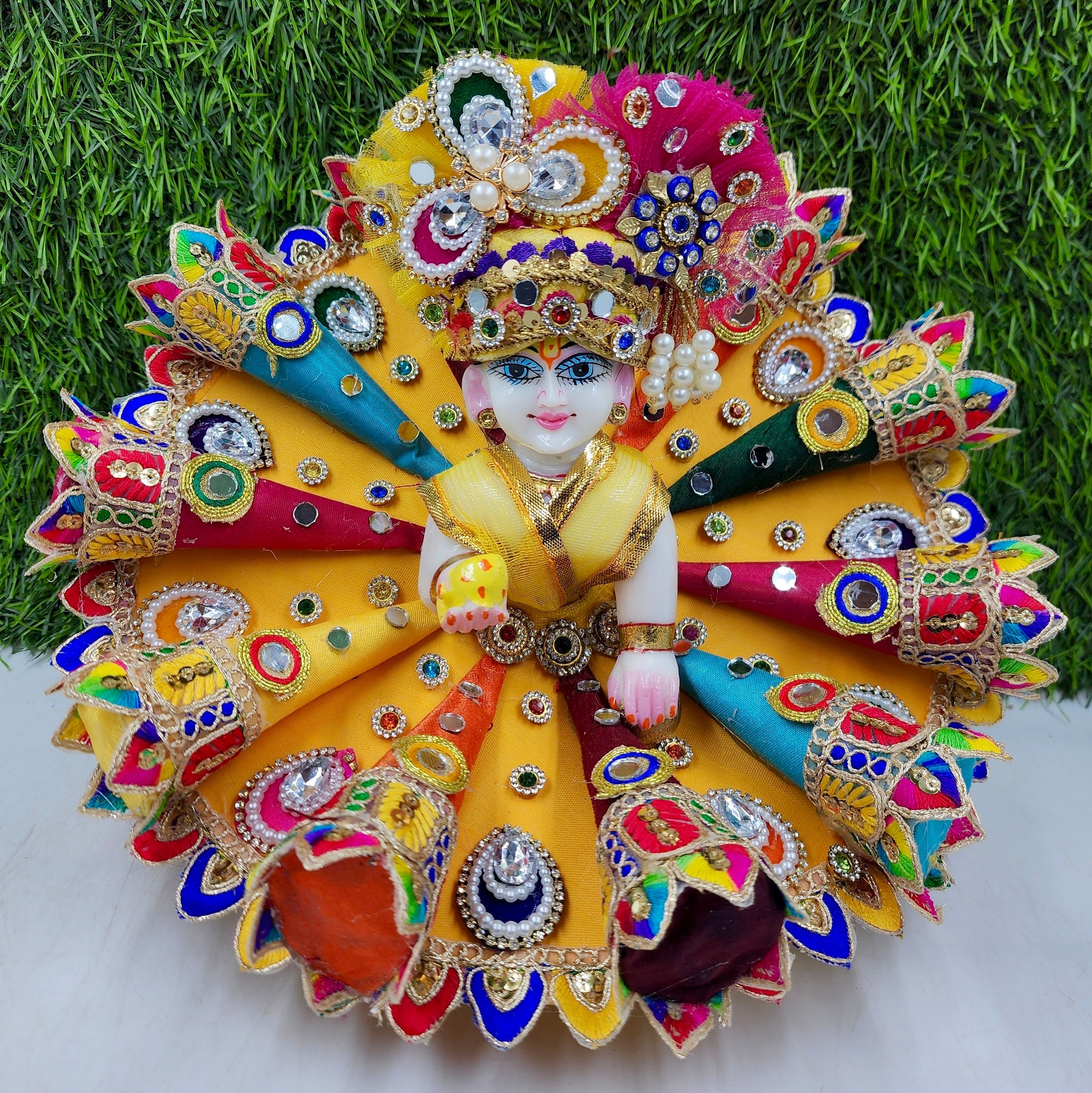 Designer Laddu Gopal Dress with Pagdi | Fancy Kanha Ji Poshak for Janmashtami, Diwali & Holi | Comfortable Fabric, Size 0-6