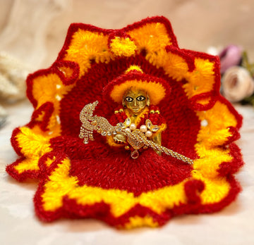 Handmade Yellow & Red Designer Laddu Gopal Dress - Fancy Kanha Ji Poshak for Janmashtami Celebrations | Bal Gopal & Krishna Ji Dress
