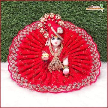 Handmade Designer Red Laddu Gopal Poshak with Sitara Stone Work | Fancy Kanha Ji Dress for Janmashtami | Bal Gopal & Krishna Ji Dress