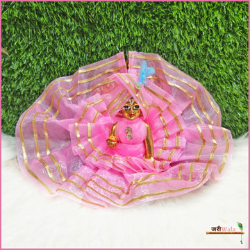 Handmade Baby Pink Net Lace Work Laddu Gopal Dress with Cap - Designer Kanha Ji Poshak for Janmashtami & Festivals | Fancy Bal Gopal Dress