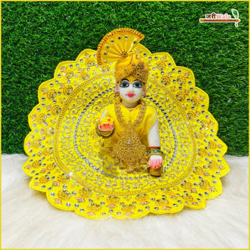 Handmade Designer Lemon Laddu Gopal Poshak with Sitara Stone Work | Fancy Kanha Ji Dress for Janmashtami & Festivals | Bal Gopal & Krishna Ji Dress
