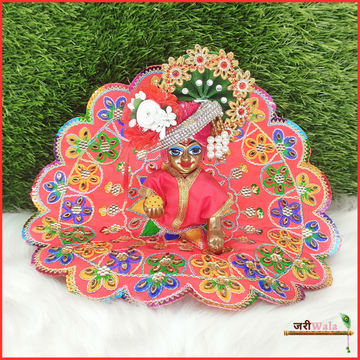 Handmade Designer Blended Thread Kundan Work Red Laddu Gopal Dress | Fancy Kanha Ji Poshak for Janmashtami & Festivals | Bal Gopal & Krishna Ji Dress