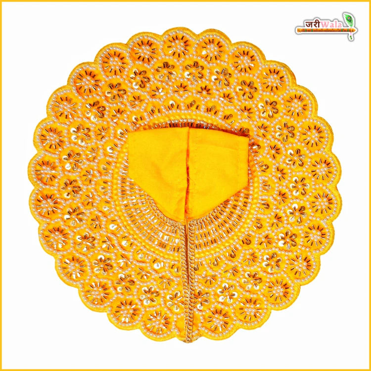 Handmade Yellow Laddu Gopal Dress with Moti Cutdana Work | Designer Kanha Ji Poshak for Janmashtami | Fancy Bal Gopal Dress