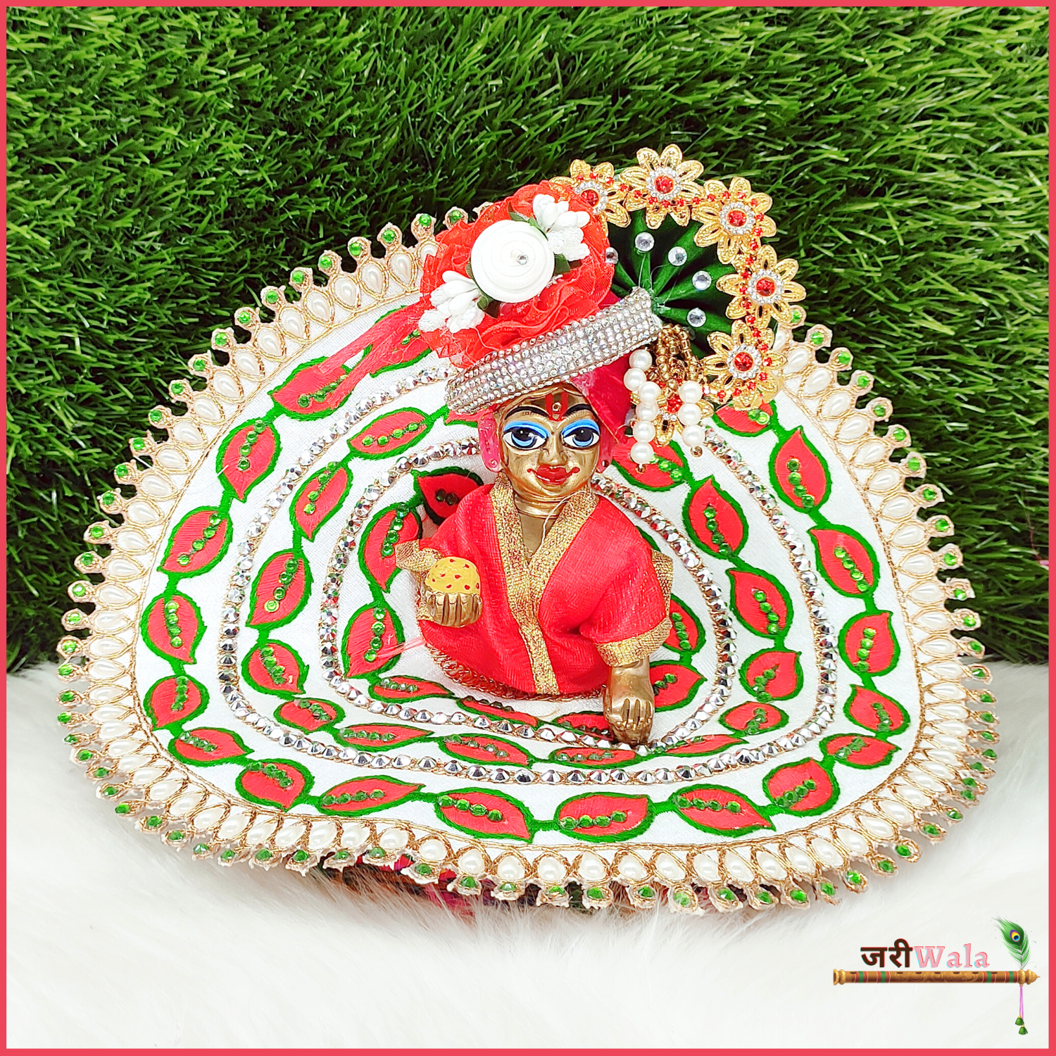 Handmade Cotton Thread Red Poshak for Laddu Gopal | Designer Kanha Ji Dress | Fancy Bal Gopal Outfit for Janmashtami Celebrations