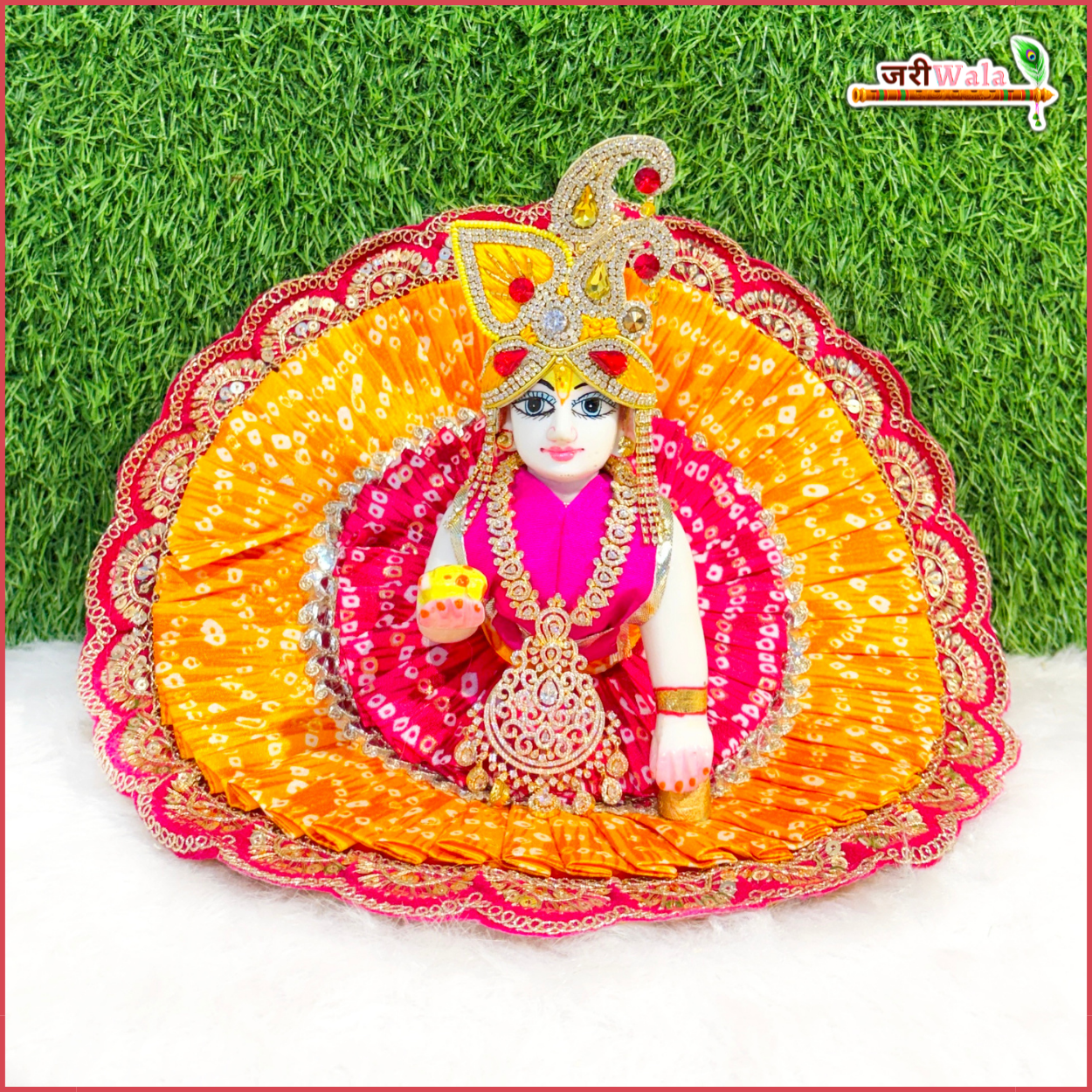 Handmade Designer Cotton Frill Laddu Gopal Dress with Sitara Work - Yellow & Magenta Kanha Ji Poshak for Janmashtami Celebrations