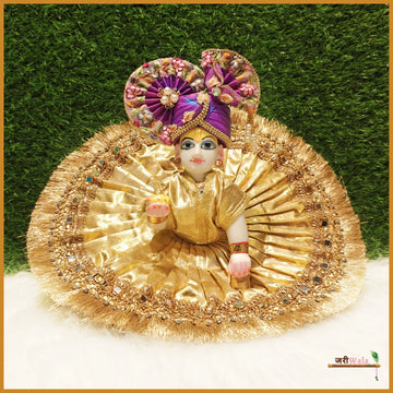 Handmade Designer Blended Thread Lace Work Golden Poshak - Elegant Laddu Gopal Dress for Janmashtami, Kanha Ji Poshak, Bal Gopal & Krishna Ji Dress