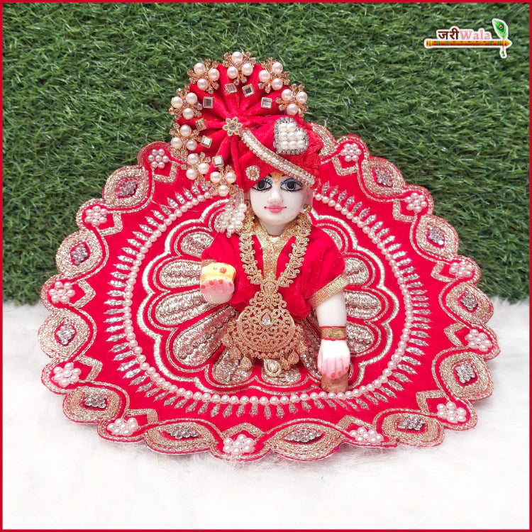 Handmade Red Laddu Gopal Poshak with Sitara Stone Work | Designer Kanha Ji Dress for Janmashtami | Fancy Bal Gopal Dress
