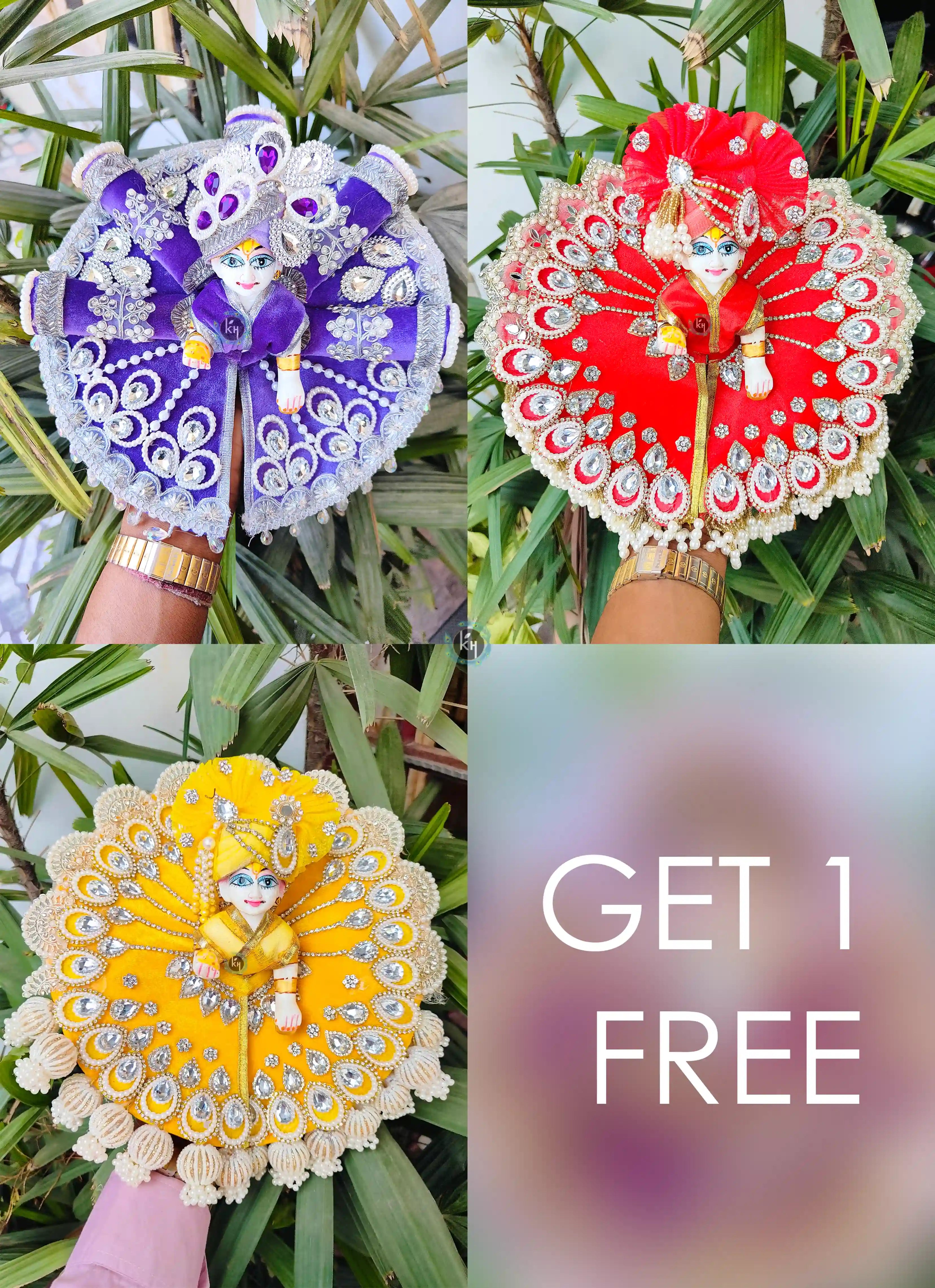 Festival Special: Combo of 3 Heavy Laddu Gopal Dresses + 1 Free Random Design - Designer Kanha Ji Poshak for Janmashtami Celebrations