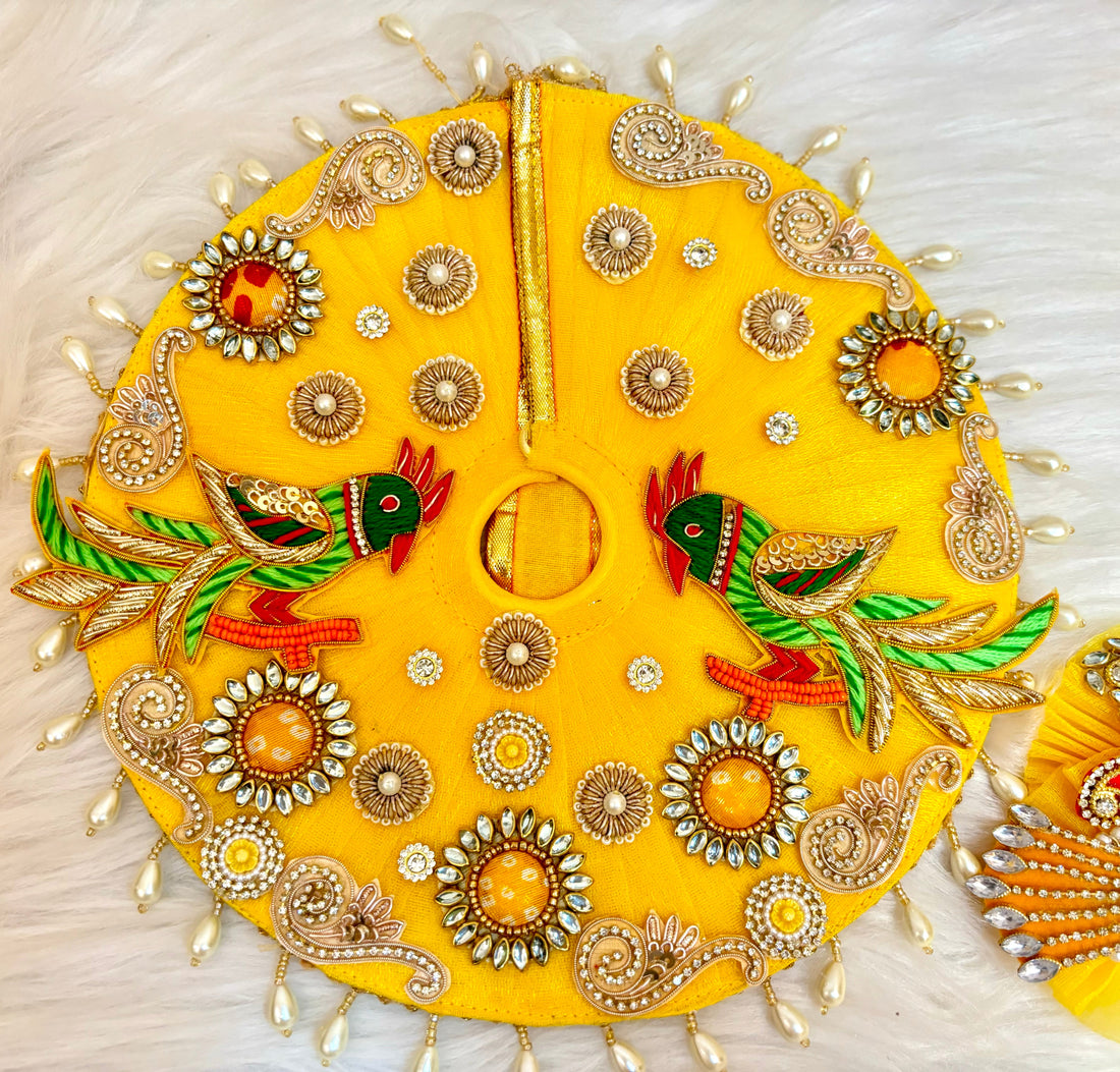 Handmade Yellow Parrot Laddu Gopal Dress - Designer Kanha Ji Poshak for Janmashtami, Fancy Bal Gopal Dress, Krishna Ji Dress