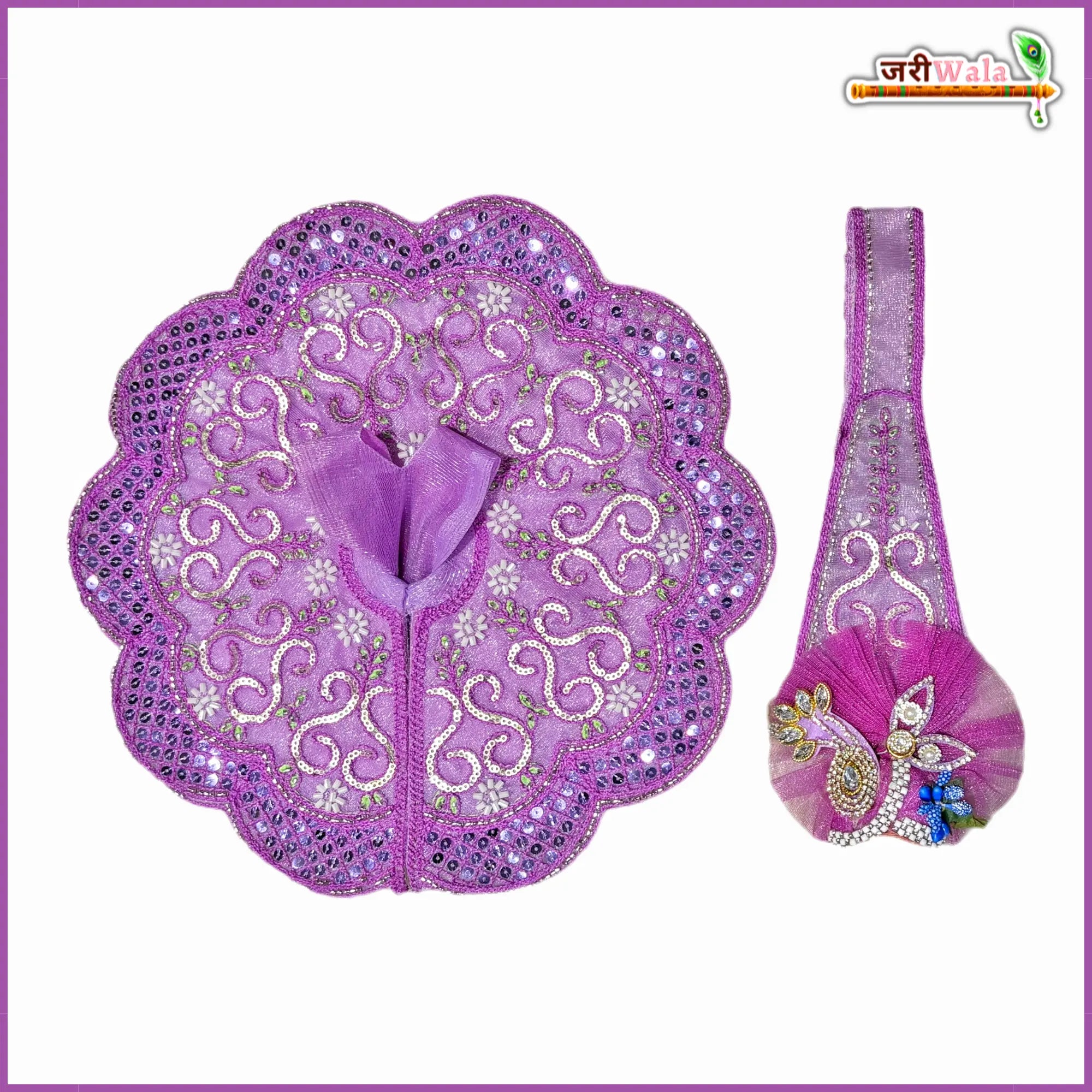 Handmade Designer Lilac Laddu Gopal Dress with Patka & Pagdi | Fancy Kanha Ji Poshak for Janmashtami | Bal Gopal & Krishna Ji Dress