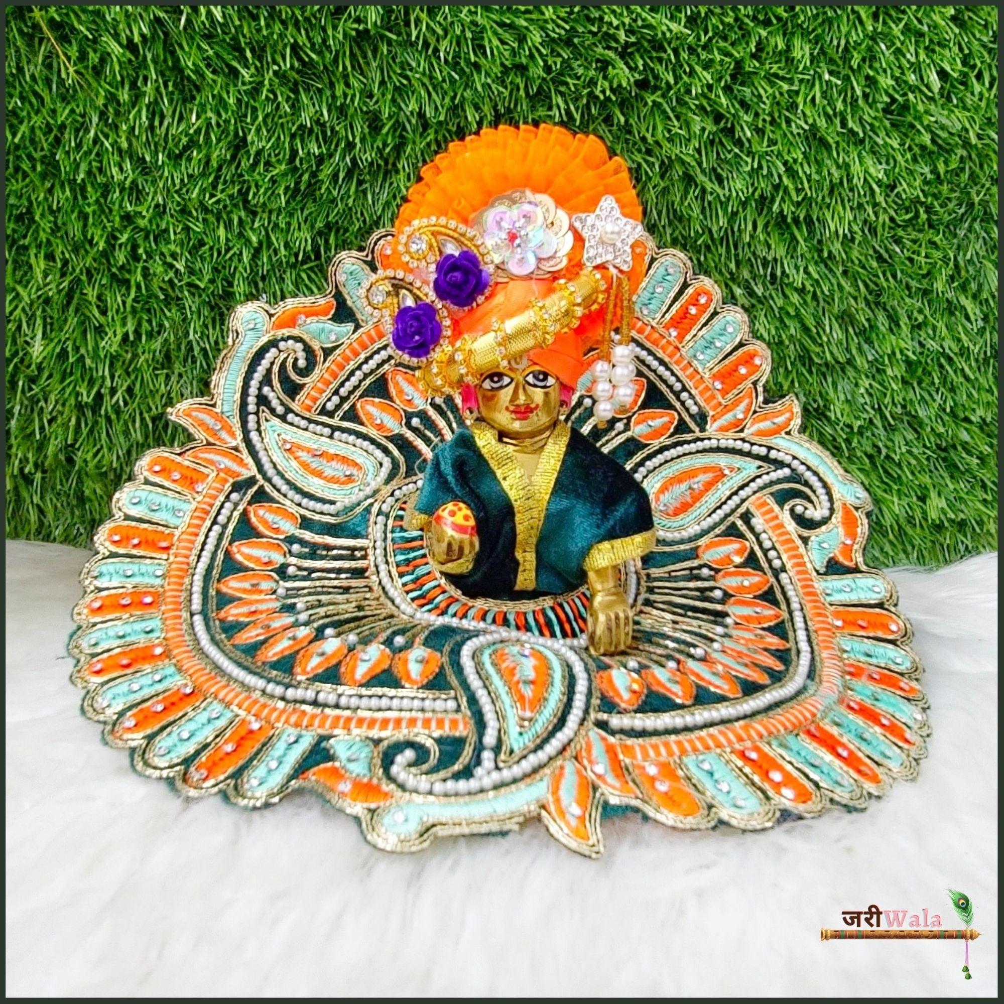 Handmade Dark Green Laddu Gopal Dress with Lace Moti Work | Designer Kanha Ji Poshak for Janmashtami | Fancy Bal Gopal Dress