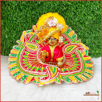 Handmade Shaneel Lace Moti Work Red Laddu Gopal Dress | Designer Kanha Ji Poshak for Janmashtami | Fancy Bal Gopal & Krishna Ji Dress