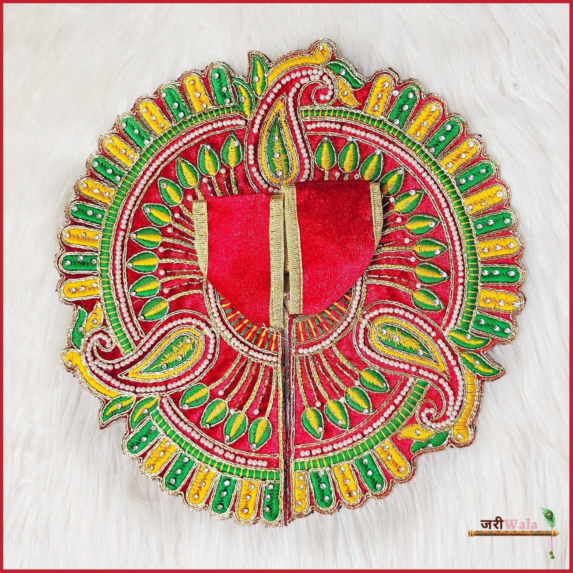 Handmade Shaneel Lace Moti Work Red Laddu Gopal Dress | Designer Kanha Ji Poshak for Janmashtami | Fancy Bal Gopal & Krishna Ji Dress