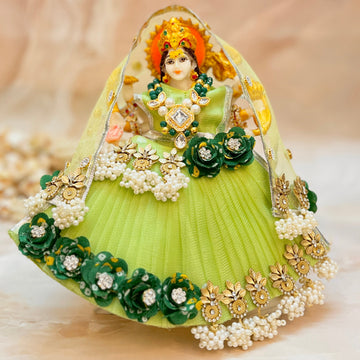 Handmade Mata Rani Green Pearl Lehenga Set - 3 Piece Choli & Dupatta for Laddu Gopal Dress, Kanha Ji Poshak, Bal Gopal & Krishna Ji Dress - Perfect for Janmashtami Festival