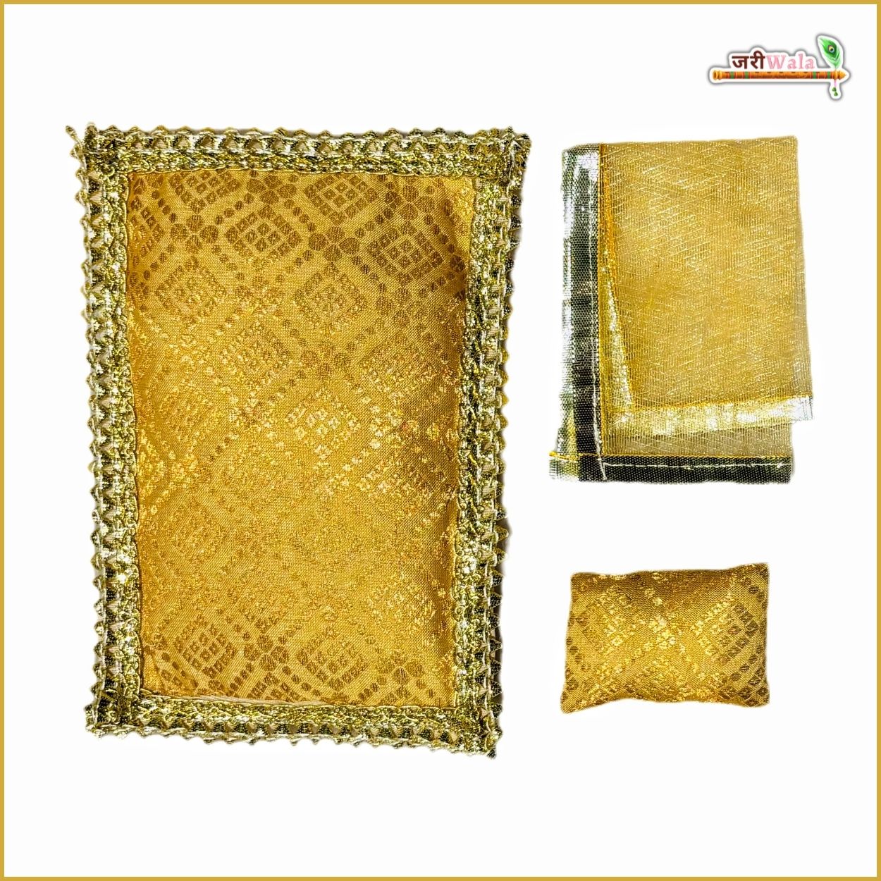 Cotton Printed 3 Piece Gadda Takia Set Golden
