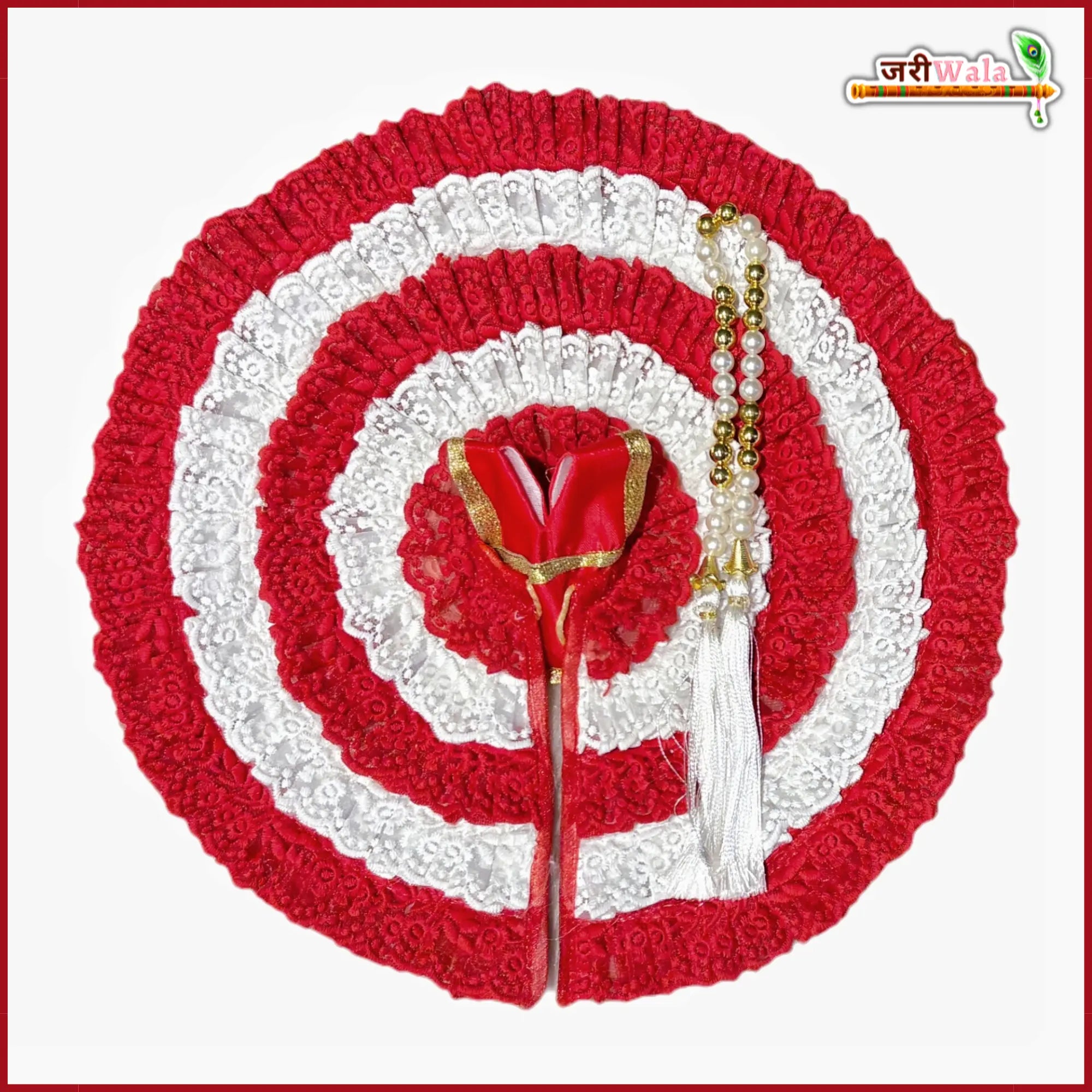 Handmade Red & White Designer Frill Poshak for Laddu Gopal | Fancy Kanha Ji Dress for Janmashtami | Bal Gopal & Krishna Ji Dress