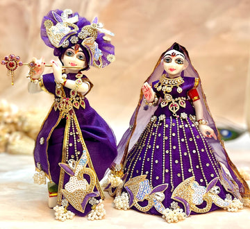 Handmade Dark Purple Lehenga & Dhoti Set for Laddu Gopal | Designer Kanha Ji Poshak | Bal Gopal & Krishna Ji Dress - 7 Piece Festival Outfit