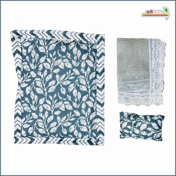 Cotton Leaf Printed 3 Piece Gadda Takia Set Grey