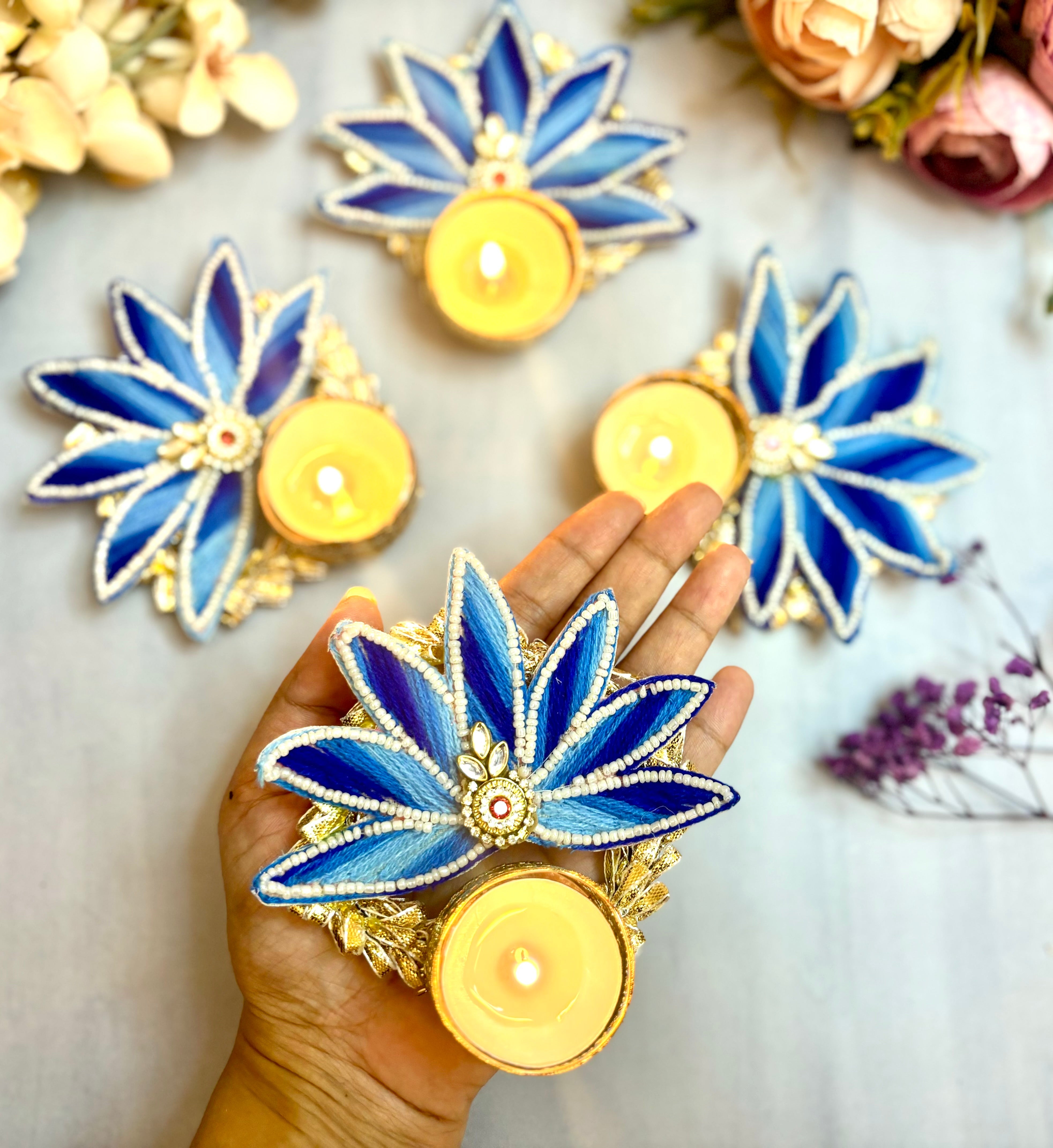 Handmade Ocean Lotus Tealight Holders (Pack of 4) - Perfect for Janmashtami Celebrations, Pair with Laddu Gopal Dress, Kanha Ji Poshak & Bal Gopal Dress