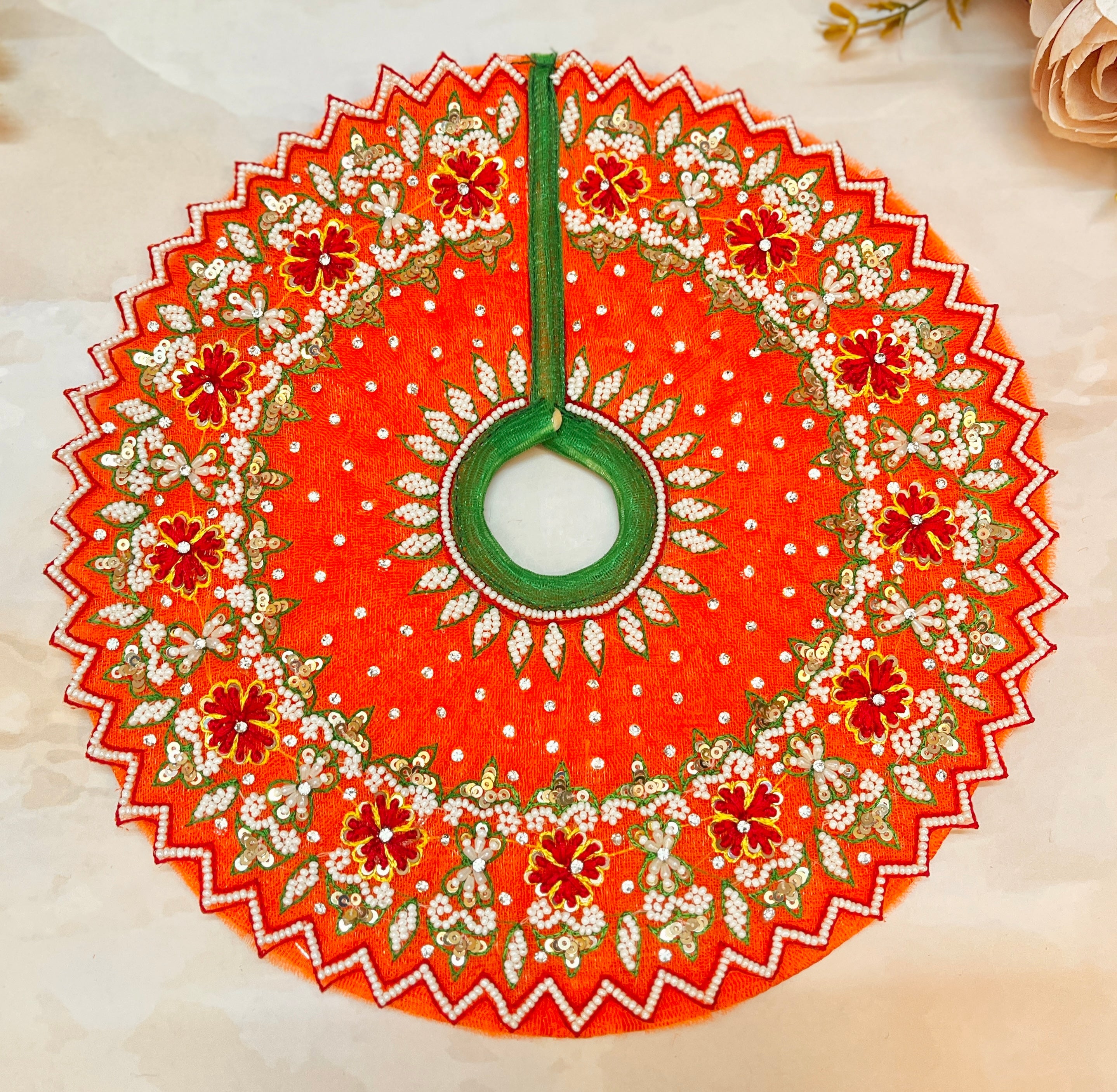 Luxe Handmade Kesari Laddu Gopal Dress Set - 4 Piece Designer Poshak for Kanha Ji, Bal Gopal & Krishna Ji | Perfect for Janmashtami Festival