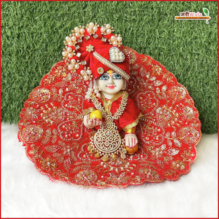 Handmade Designer Red Laddu Gopal Dress with Cutdana Sitara Moti Work | Fancy Kanha Ji Poshak for Janmashtami & Festivals | Bal Gopal & Krishna Ji Dress