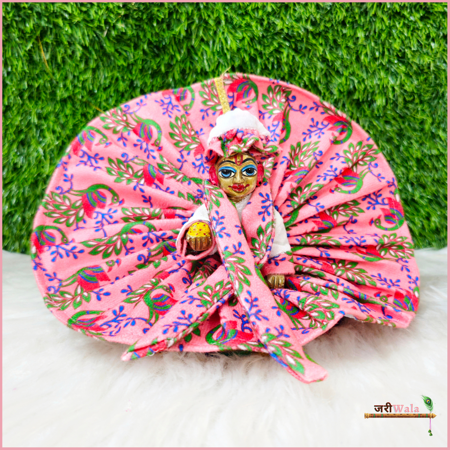 Handmade Designer Baby Pink Floral Laddu Gopal Dress with Patka & Cap - Perfect for Janmashtami, Bal Gopal Poshak, and Krishna Ji Celebrations