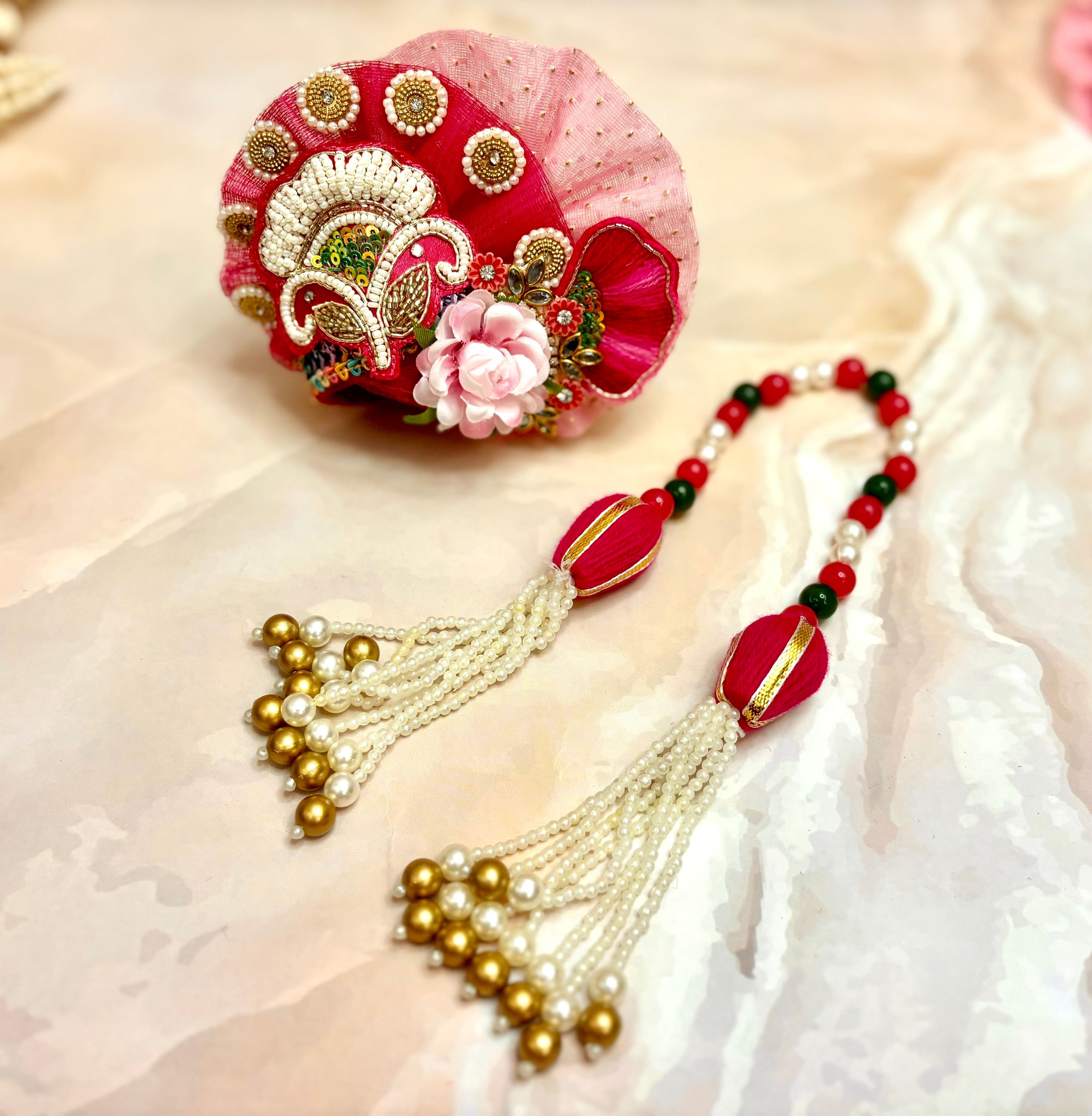 Handmade Pink Pearl & Sequin Laddu Gopal Dress - Designer Kanha Ji Poshak for Janmashtami, Fancy Bal Gopal & Krishna Ji Dress