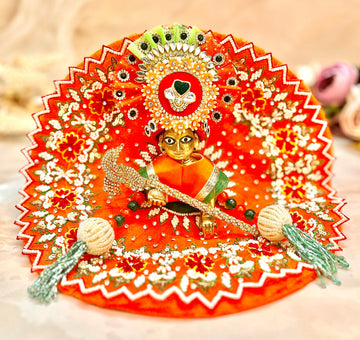 Luxe Handmade Kesari Laddu Gopal Dress Set - 4 Piece Designer Poshak for Janmashtami, Bal Gopal & Kanha Ji Celebrations