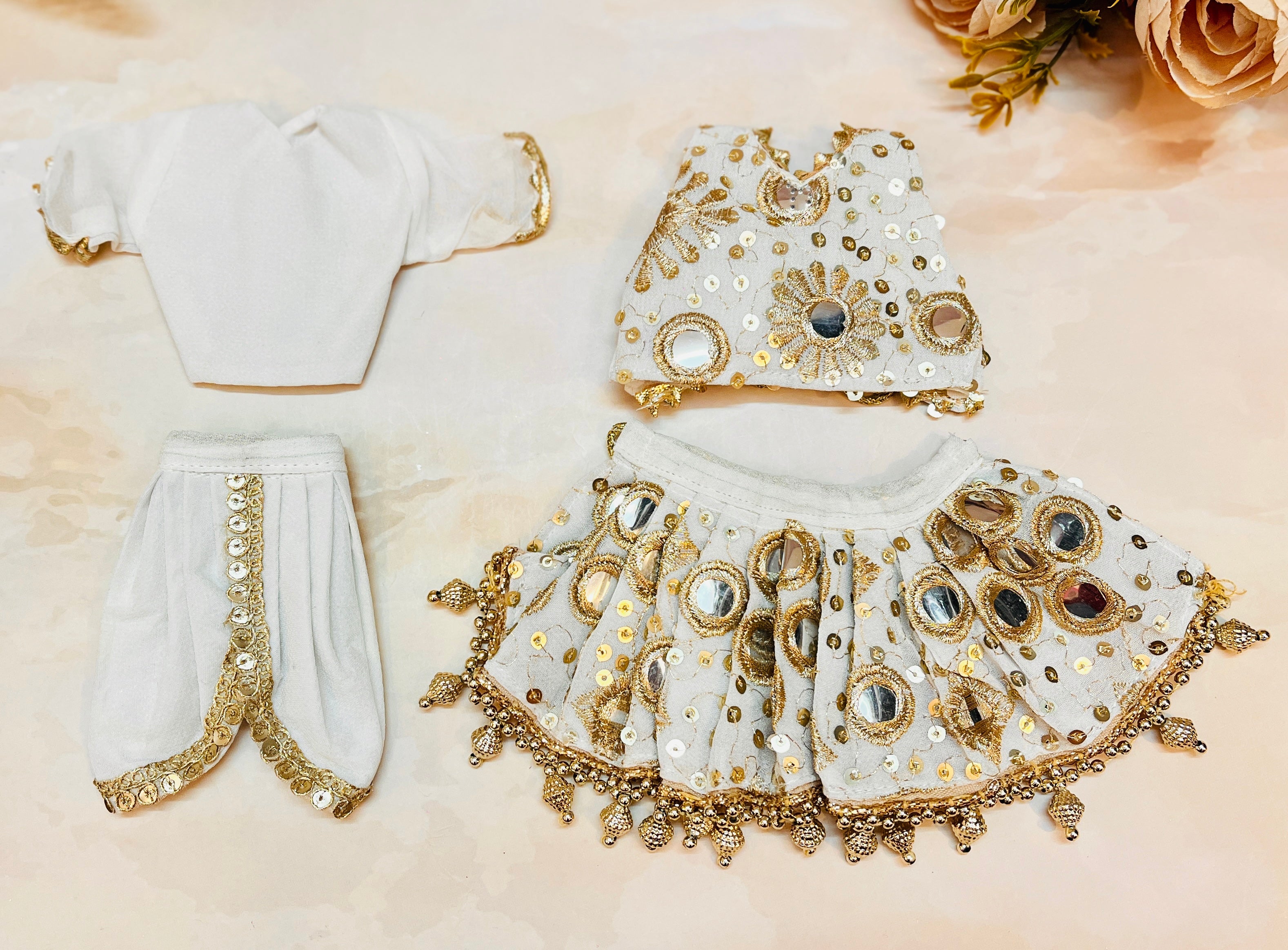 Handmade Iskcon Inspired 7-Piece Chandrika Roop Dress Set for Laddu Gopal | Designer Kanha Ji Poshak | Perfect for Janmashtami & Festivals