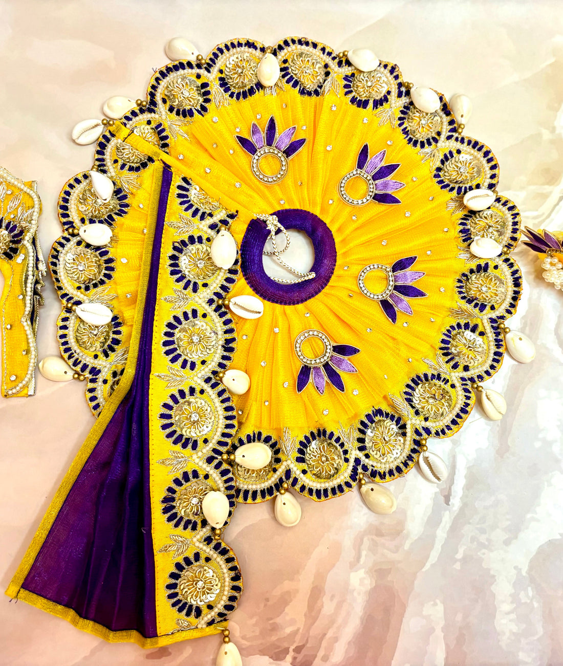 Luxe Mustard Yellow Laddu Gopal Dress with Purple Embroidery | Designer Kanha Ji Poshak for Janmashtami | Fancy Bal Gopal Dress