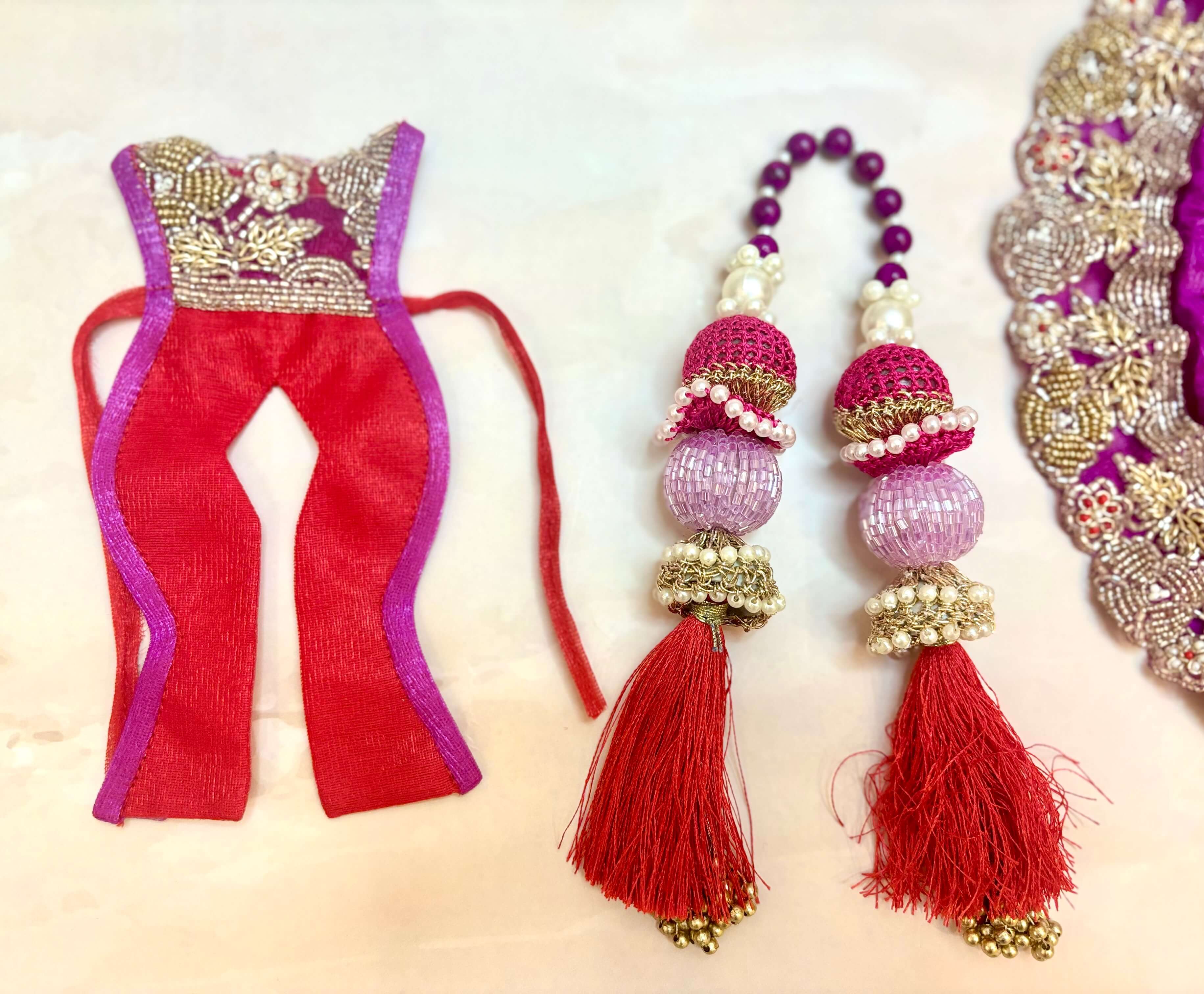 Handmade Luxe Purple Designer Laddu Gopal Dress Set - 4 Piece Kanha Ji Poshak for Janmashtami, Fancy Bal Gopal & Krishna Ji Dress