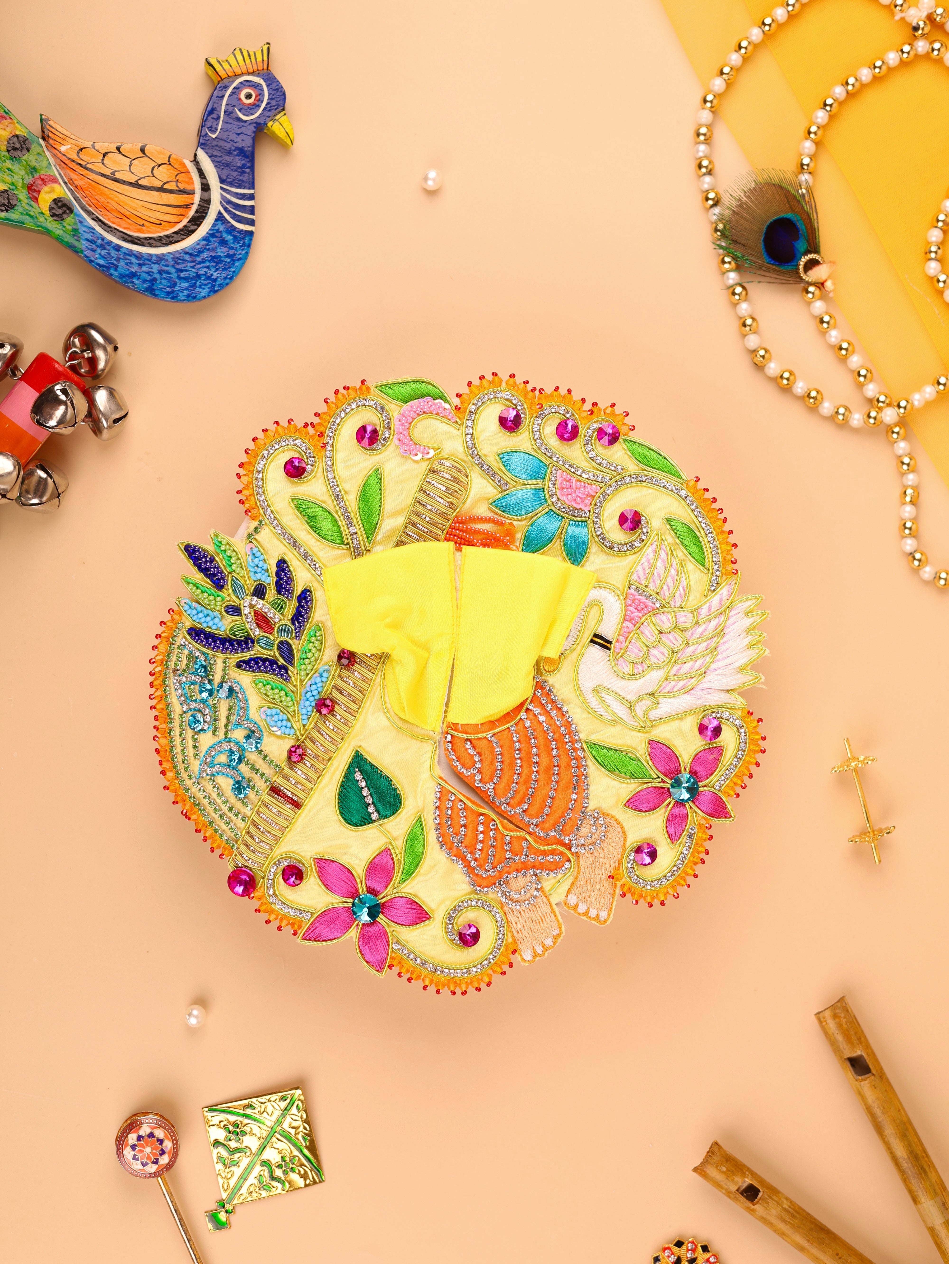 Handmade Yellow Laddu Gopal Dress - Designer Kanha Ji Poshak for Janmashtami, Fancy Bal Gopal Dress, Krishna Ji Outfit